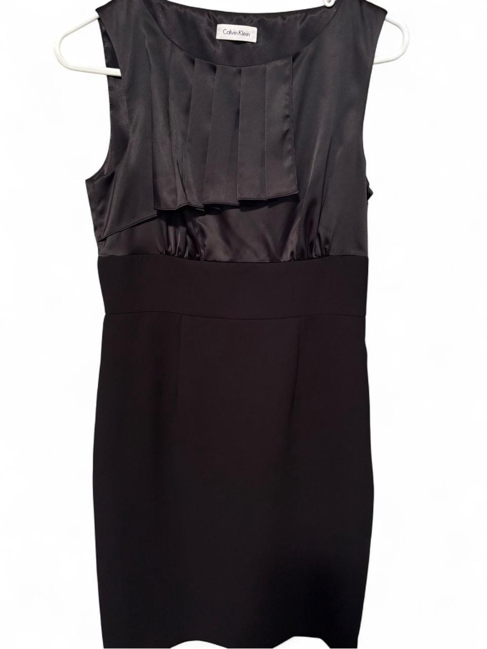 Calvin Klein Black Sleeveless Pleated Bodice Sheath Dress